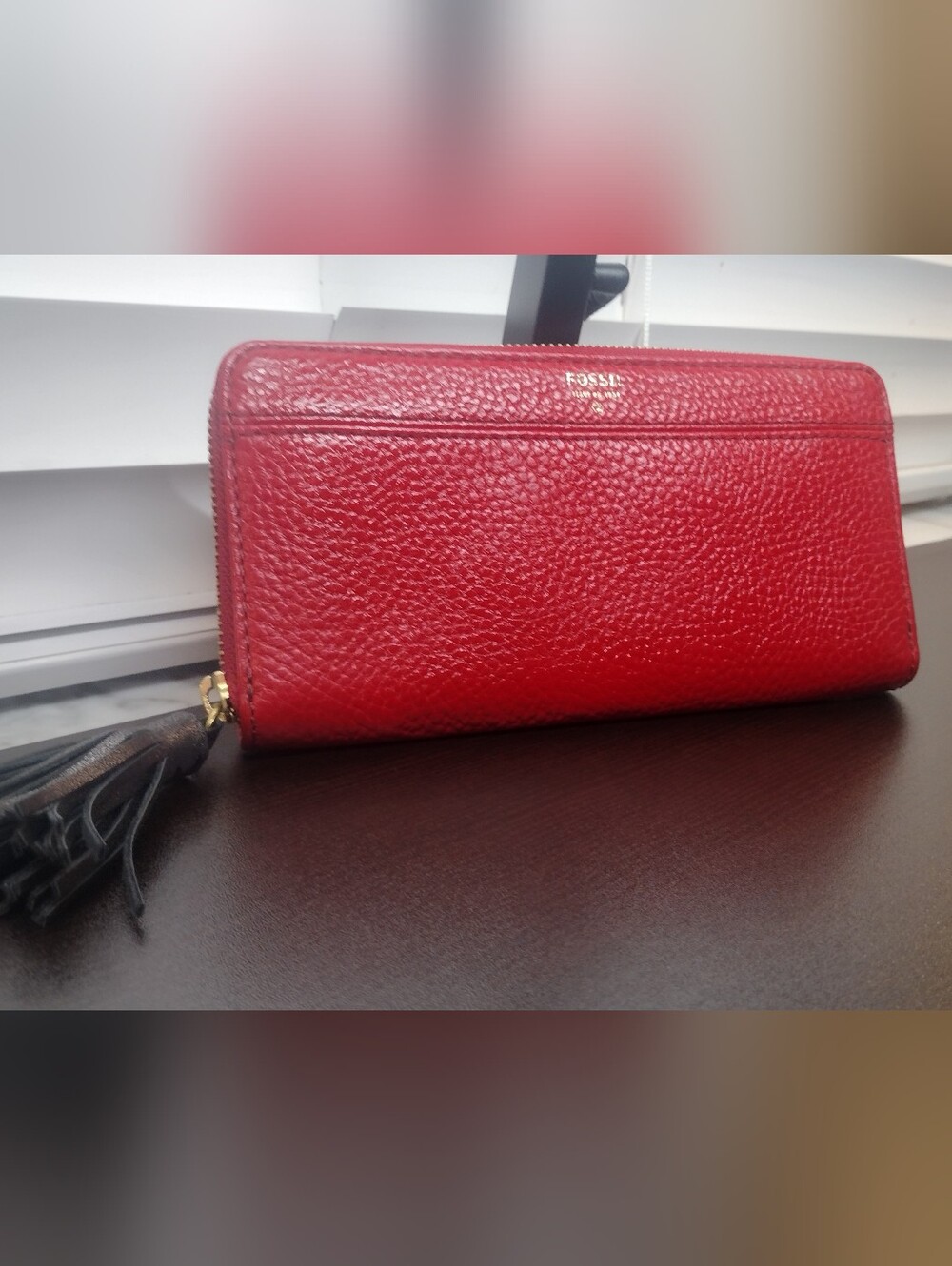 Fossil 1954 Red Grained Leather Clutch Wallet With Tassels